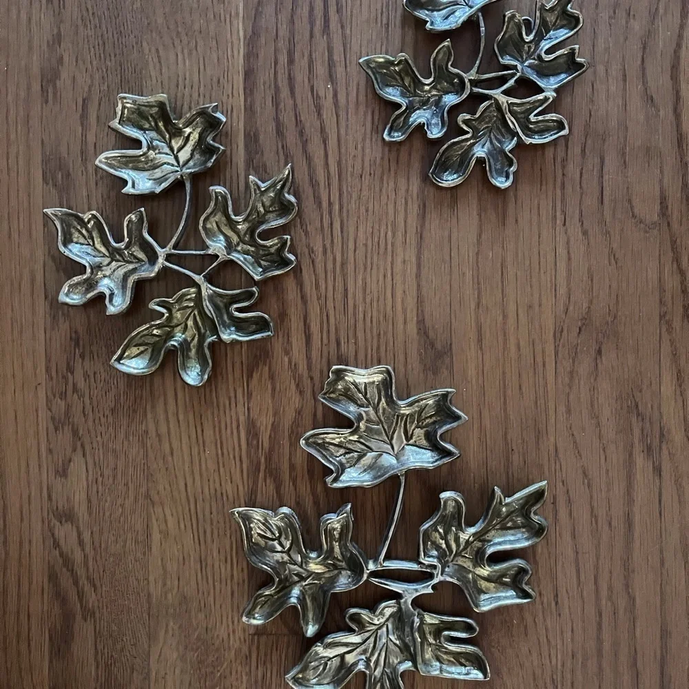 Vintage Brass Leaf Wall Plaques, 1970's Mid Century Brass Leaves, Set of 3